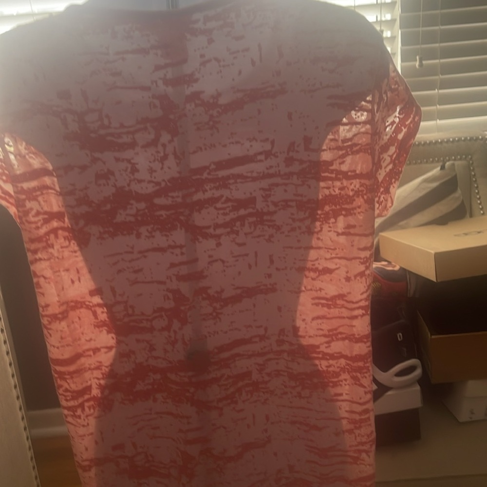 Orange print blouse with tiny orange  beeds across neckline - Picture 3 of 4